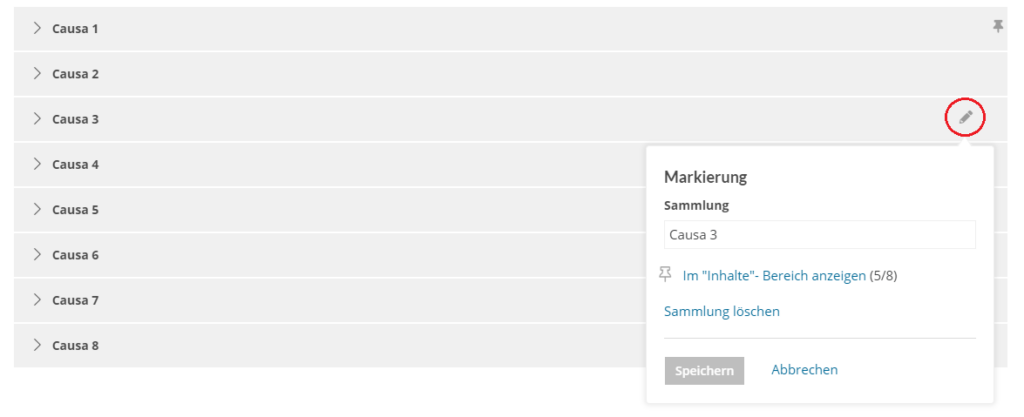 Sammlung verwalten